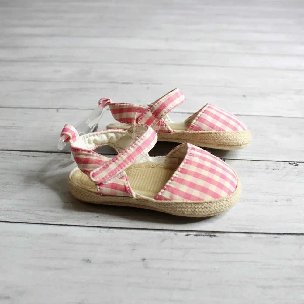 Carter's Baby Girl's Espadrille Sandal Shoes Size 3-6 Months Pink Gingham